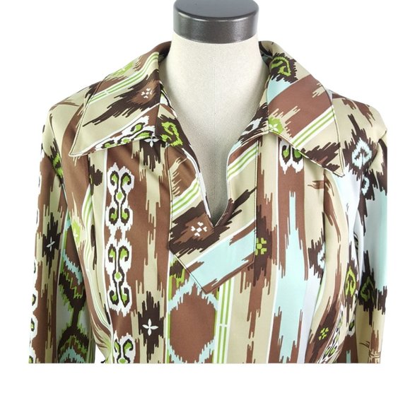 Vintage Ensemble women sz 18 mint brown green Dress Blouse and Pullover skirt - Picture 3 of 11